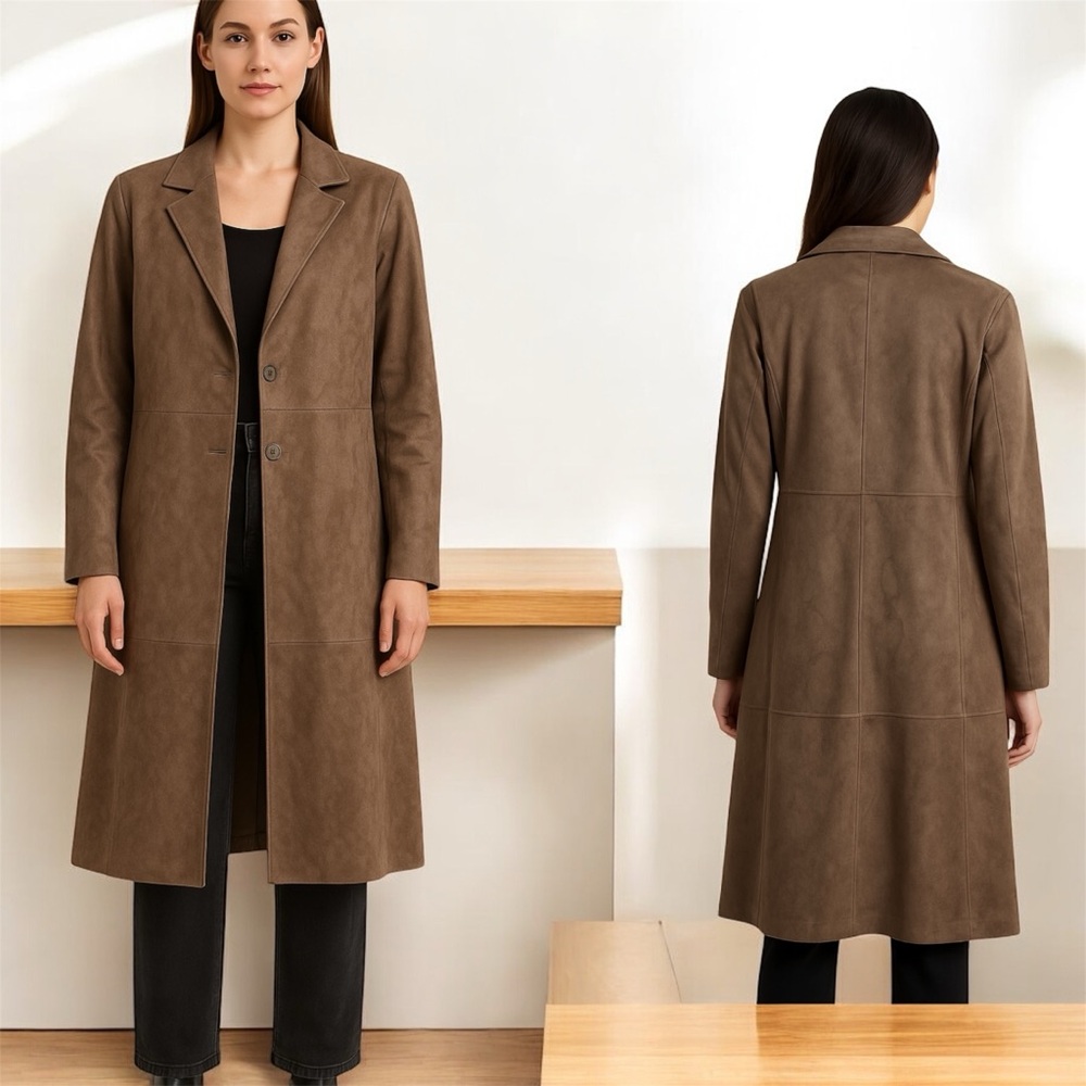 House of Harlow 1960 Faux Suede Long Coat Women’s Large Brown Minimalist Style